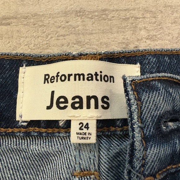 Reformation Cynthia High Rise Patch Straight Jeans Medium Wash Size 24 - Picture 9 of 9